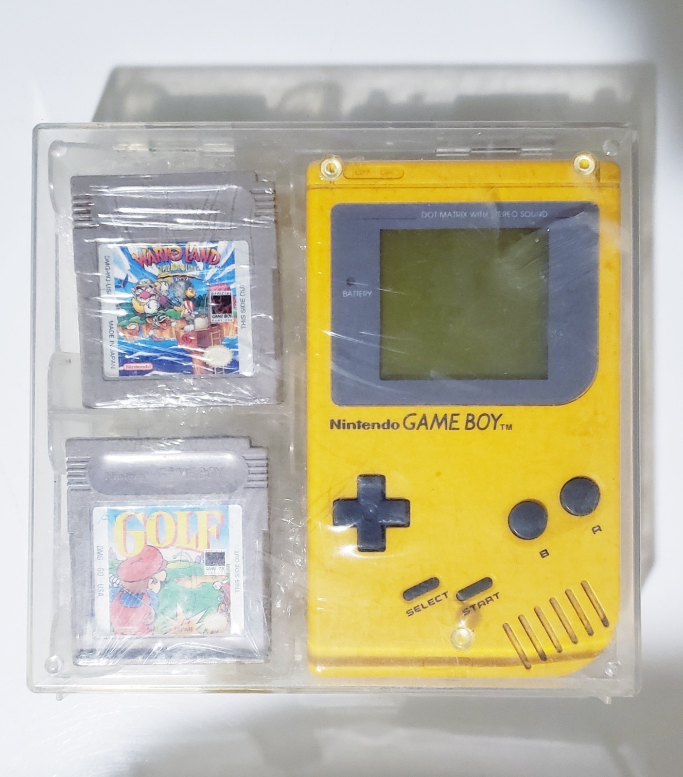 Original NINTENDO Game Boy Console Yellow With Wario Land And Golf Tested