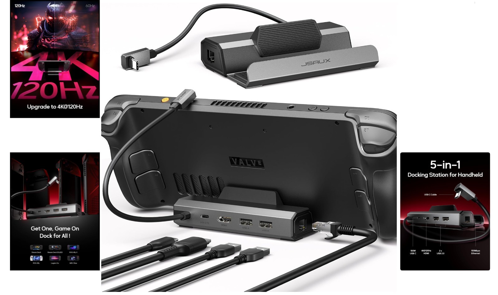 Versatile 5-in-1 Docking Station for Steam Deck, ROG Ally & Legion Go S Gaming