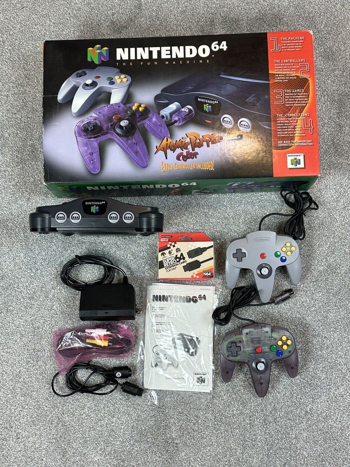 HDMI CONVERTED NINTENDO 64 VIDEO GAME CONSOLE ATOMIC PURPLE COLOR IN BOX