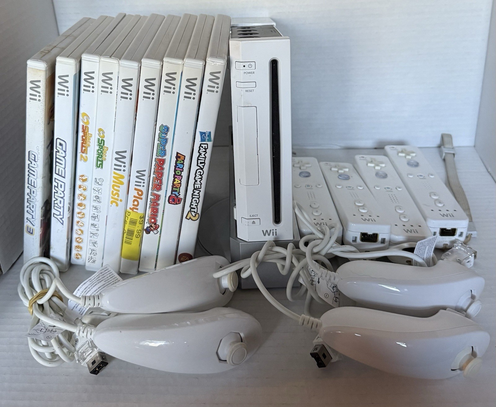 Nintendo Wii Console GameCube Compatible Family Bundle- 4 Remotes, Mario, Sports