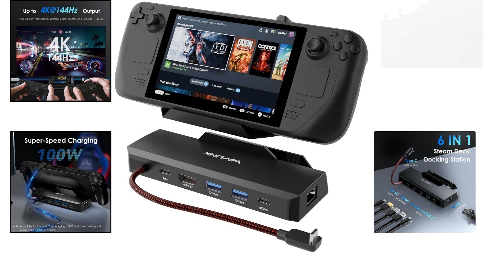 6-in-1 Docking Station for Steam Deck/ROG Ally – Fast Data & Charging