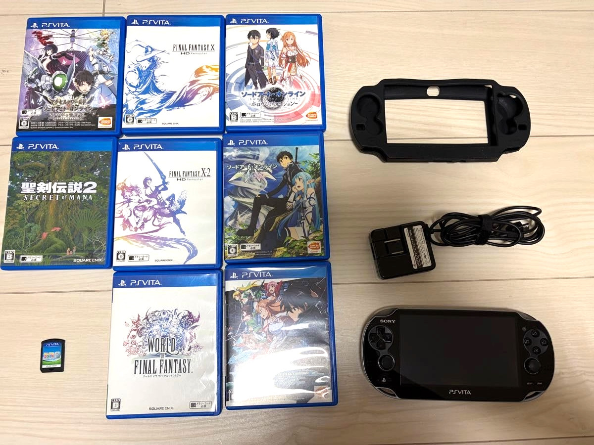 Sony PlayStation Vita PCH-1100 Black Console Memory Card Charger 9 Games Set