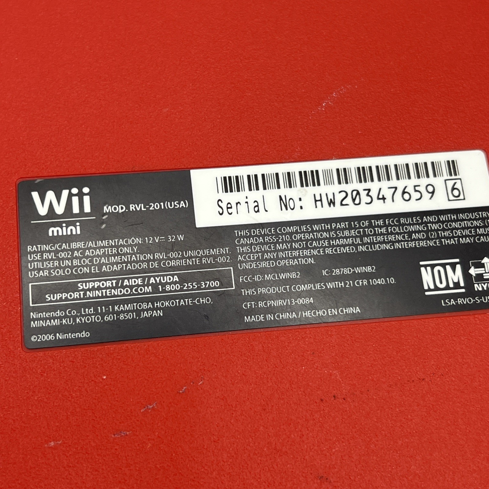 Red Nintendo Wii Mini Video Game Console Only RVL-201