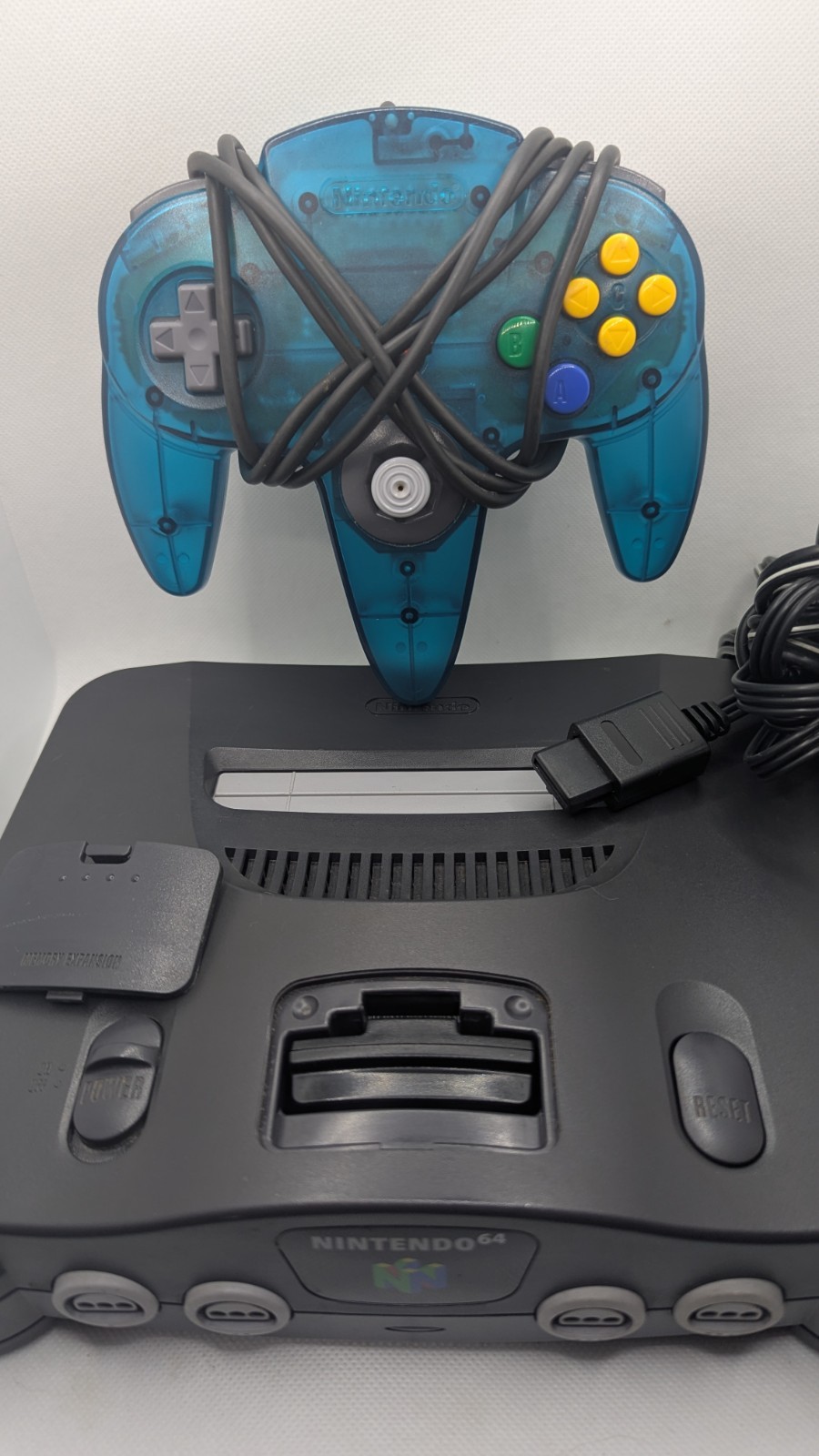 Nintendo 64 N64 System w/ OEM Ice Blue Controller, AV/Pwr & Mem. Pack **TESTED**
