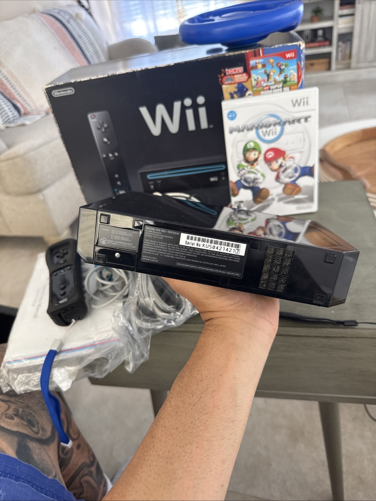 Nintendo Wii Bundle Black Console BUNDLE +Mario Cart+Box +controllers WORKS. Z31