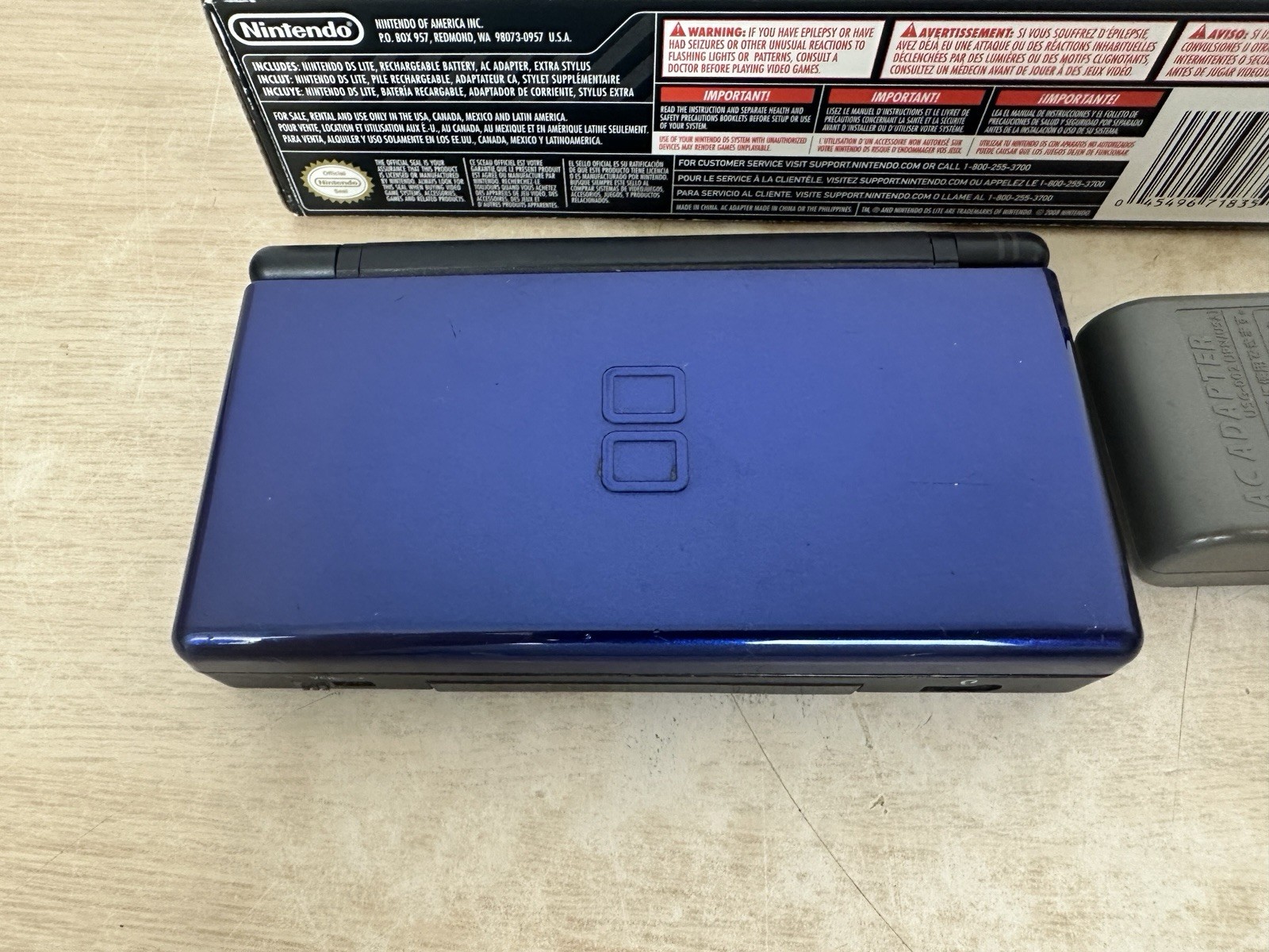 Nintendo DS Lite Handheld – Cobalt Blue/Black – USG-001 – Complete in Box: WORKS
