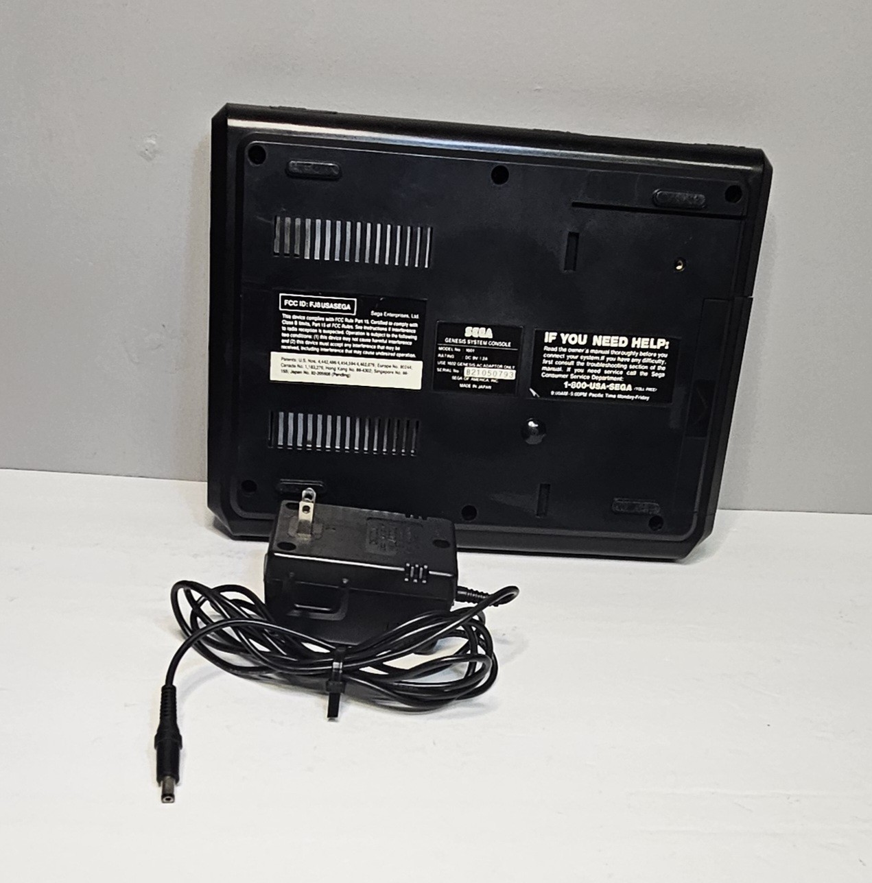 Sega Genesis Model 1 (1601) Console and OEM power cable adapter, Powers On