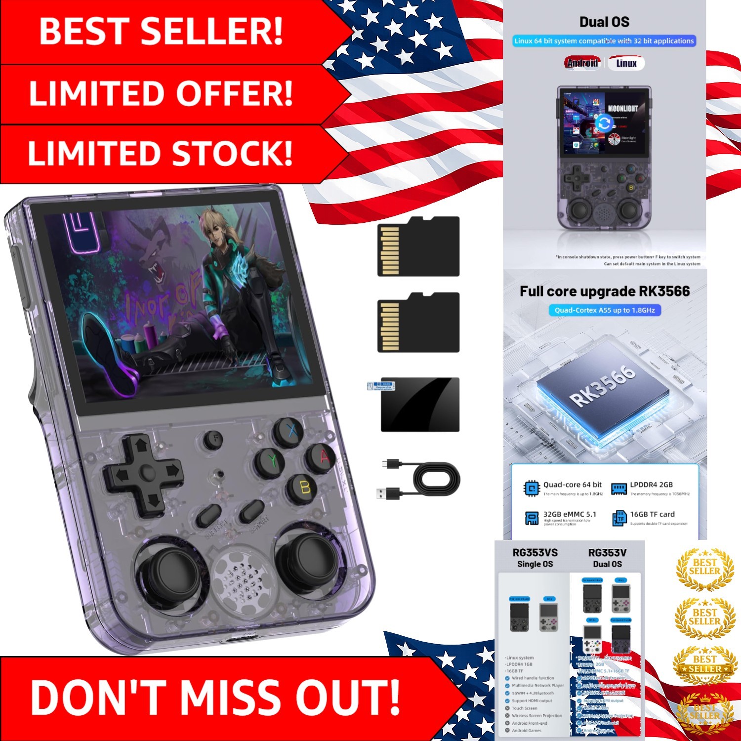 RG353V Retro Console: Android 11, 4450 Games, Compact Handheld Gaming Experience