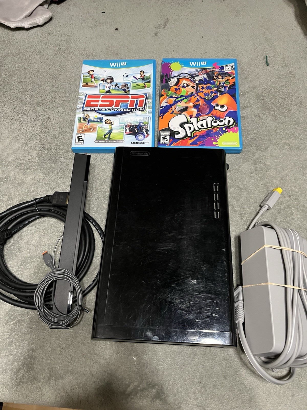 Nintendo Wii U Video Game Console Only Black Plus Two Games Power Cord
