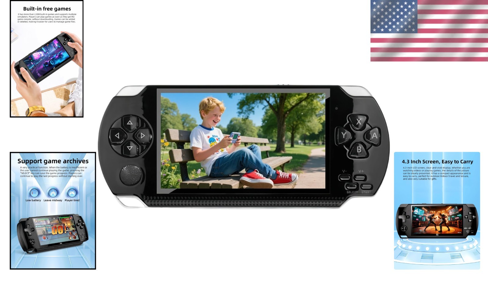 Compact 4.3-Inch Portable Game Console with AV-Out and Multimedia Features