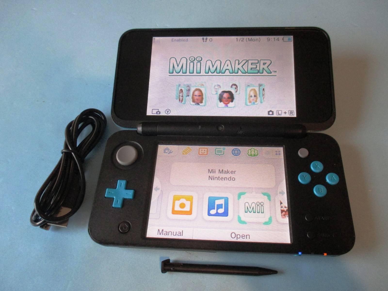 Nintendo 2DS XL Black & Turquoise Console System w/Charger FREE Ship!