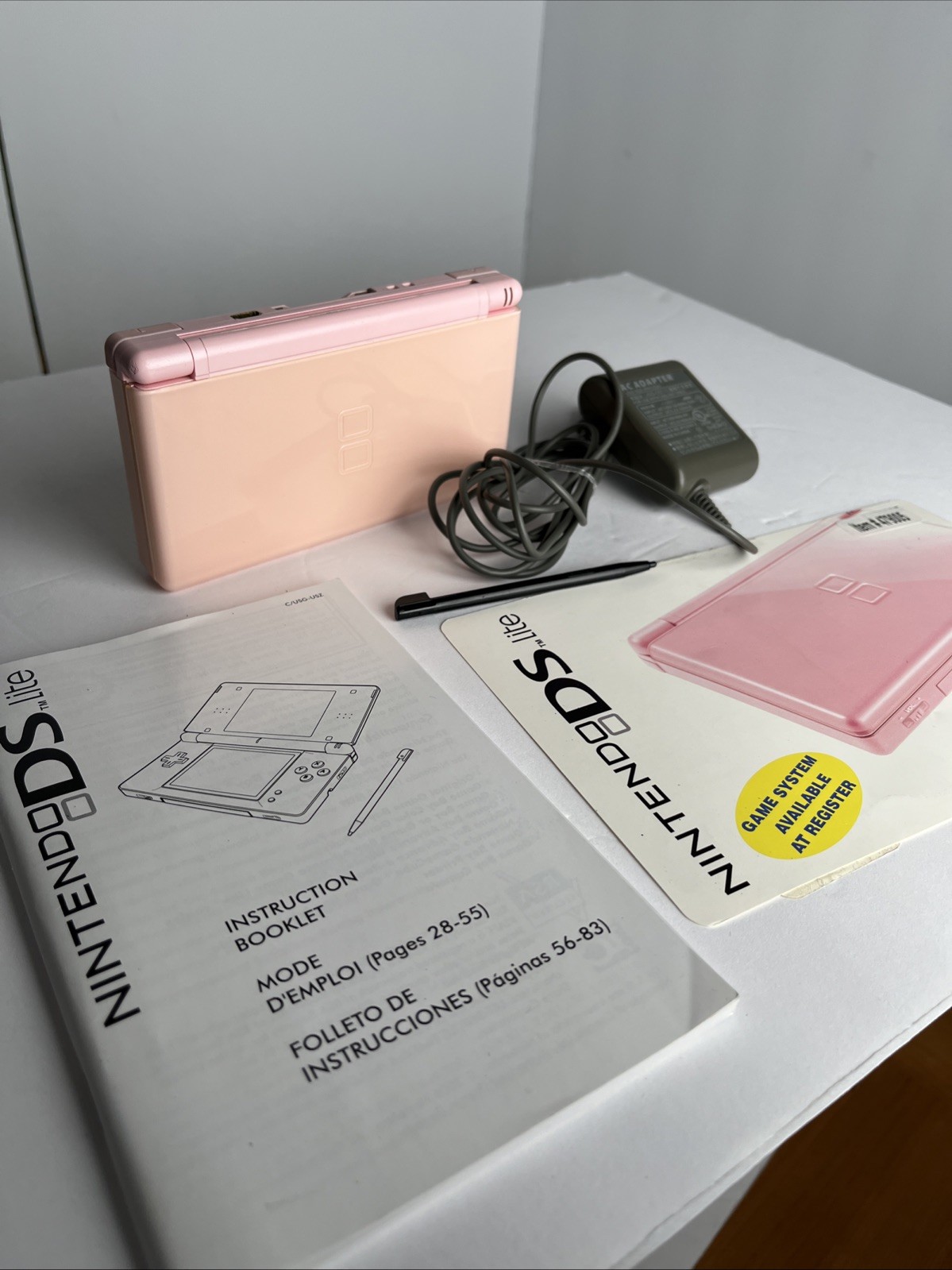Nintendo DS Lite Coral Pink w/charger, Manual, stylus USG-001 – TESTED & WORKS