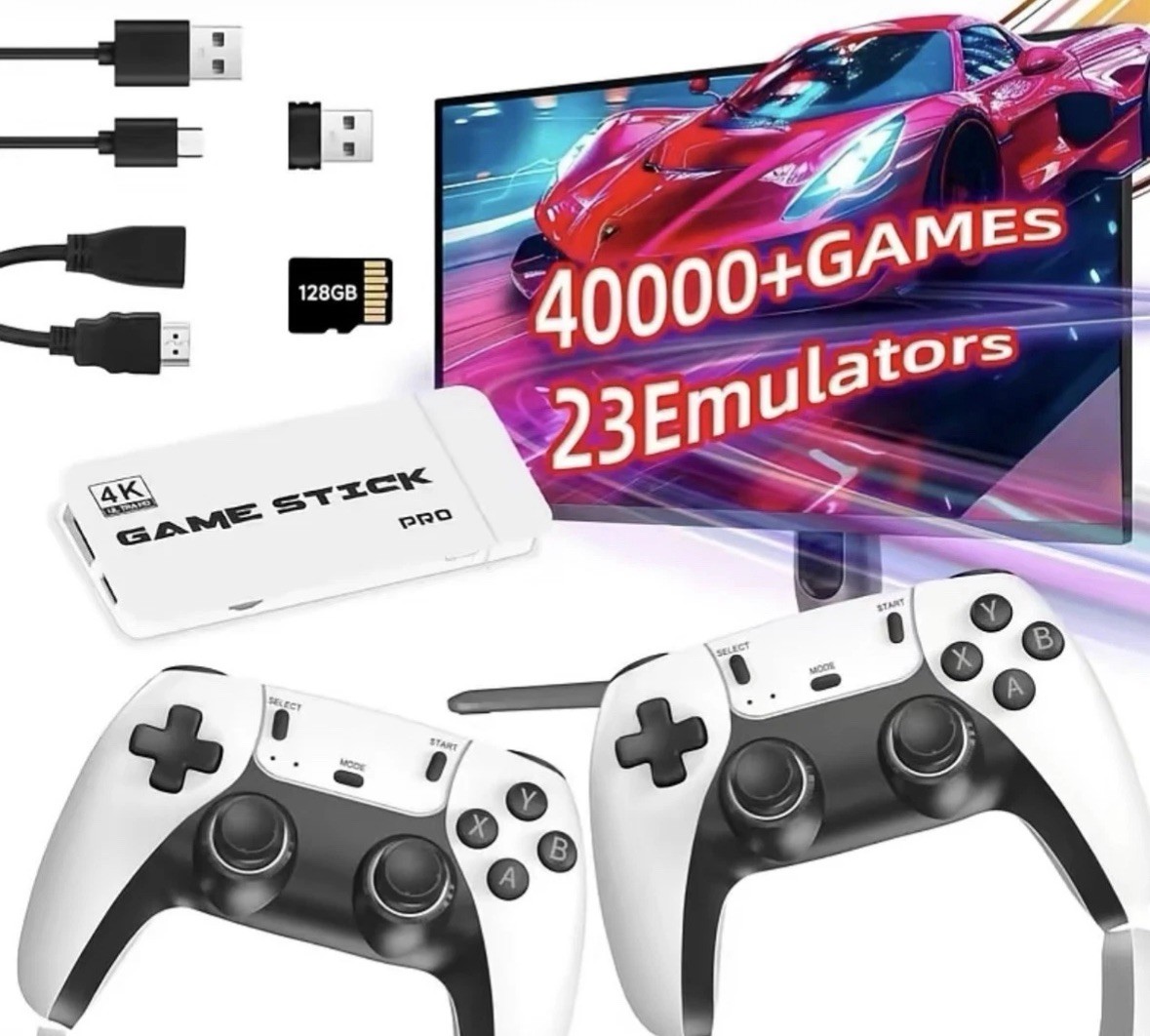 Video Game Console White 4K HDMI 2.4G Wireless Controllers Over 2000 Games Hits