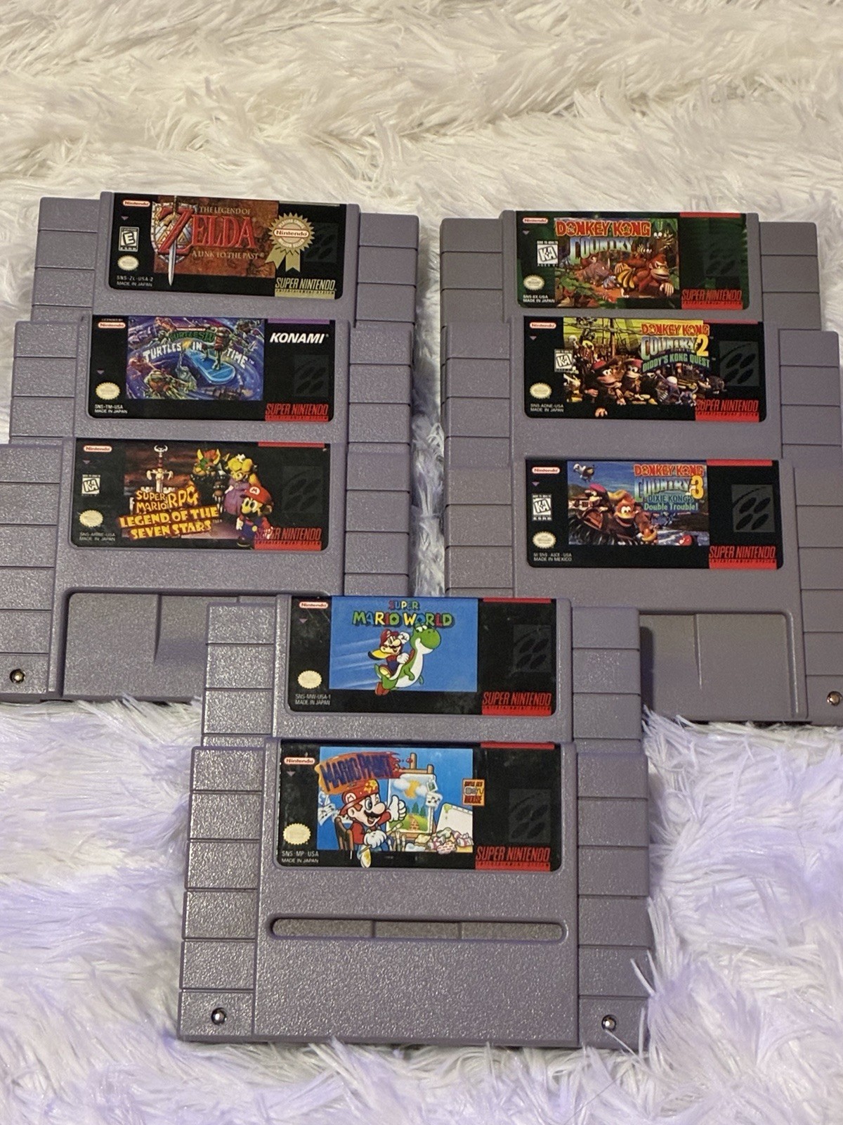 Original Nintendo SNES Console Bundle + 8 Games Mario RPG Zelda DKC TMNT