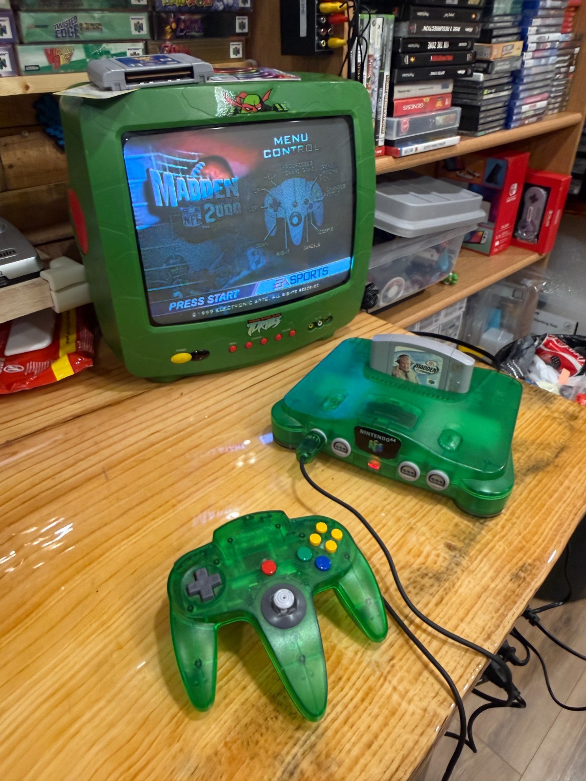 Nintendo N64 Jungle Green Console Bundle w/Controller & Cords (Tested & Working)