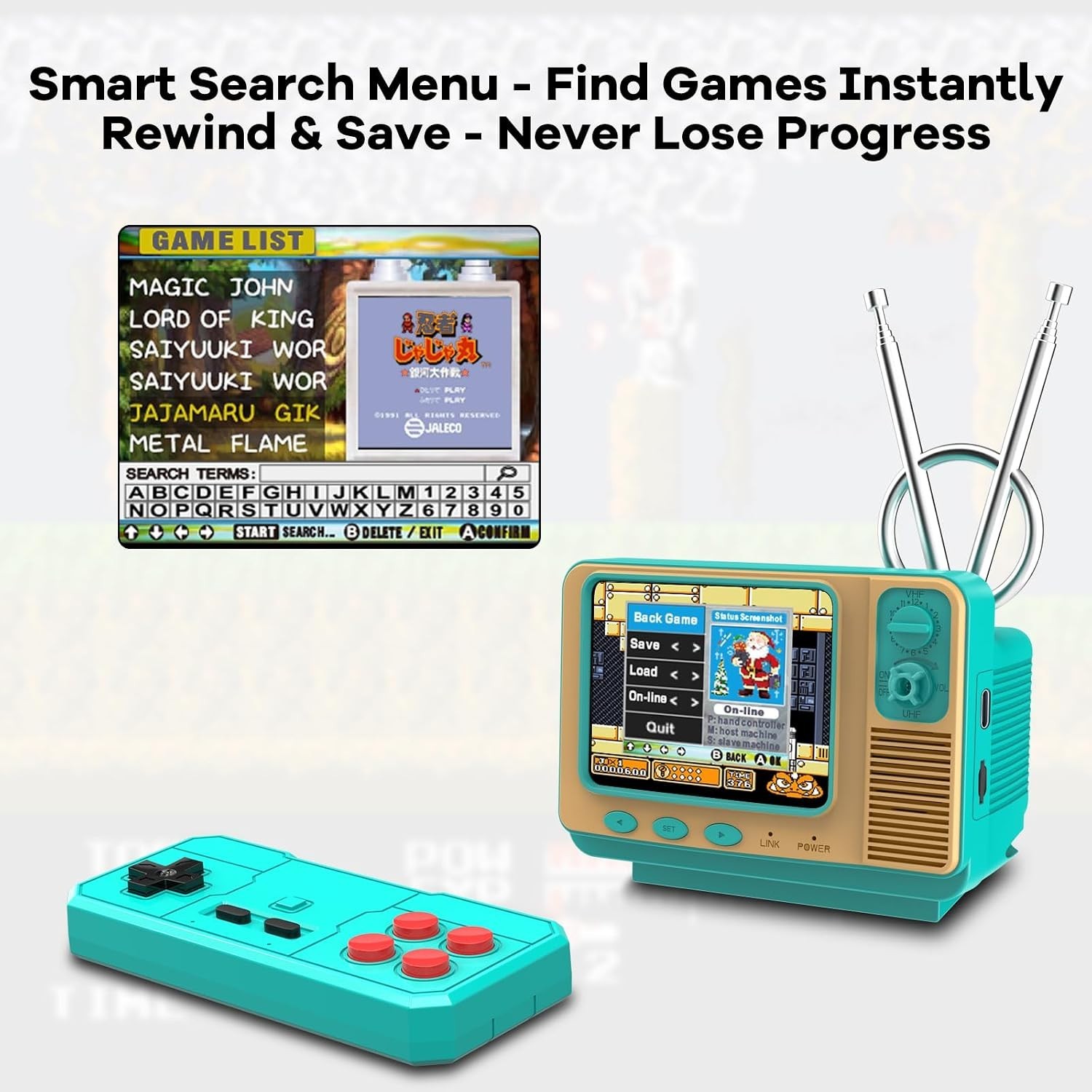 Nostalgic Mini TV Game Console – Portable, 2 Player, Save Function, Family Fun