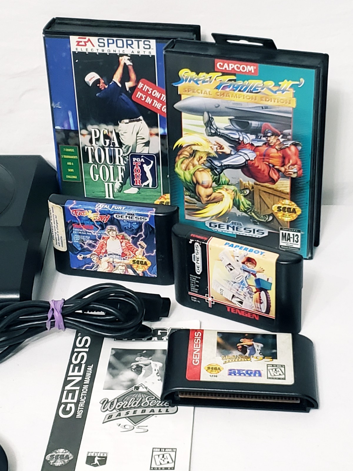 SEGA Genesis Lot Model 1601 W/9 Games 4 Complete 2 Controllers Tested Working