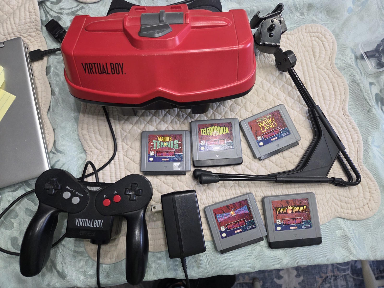 Nintendo Virtual Boy Console Stand Controller Wario Panic Bomber -WORKS READ
