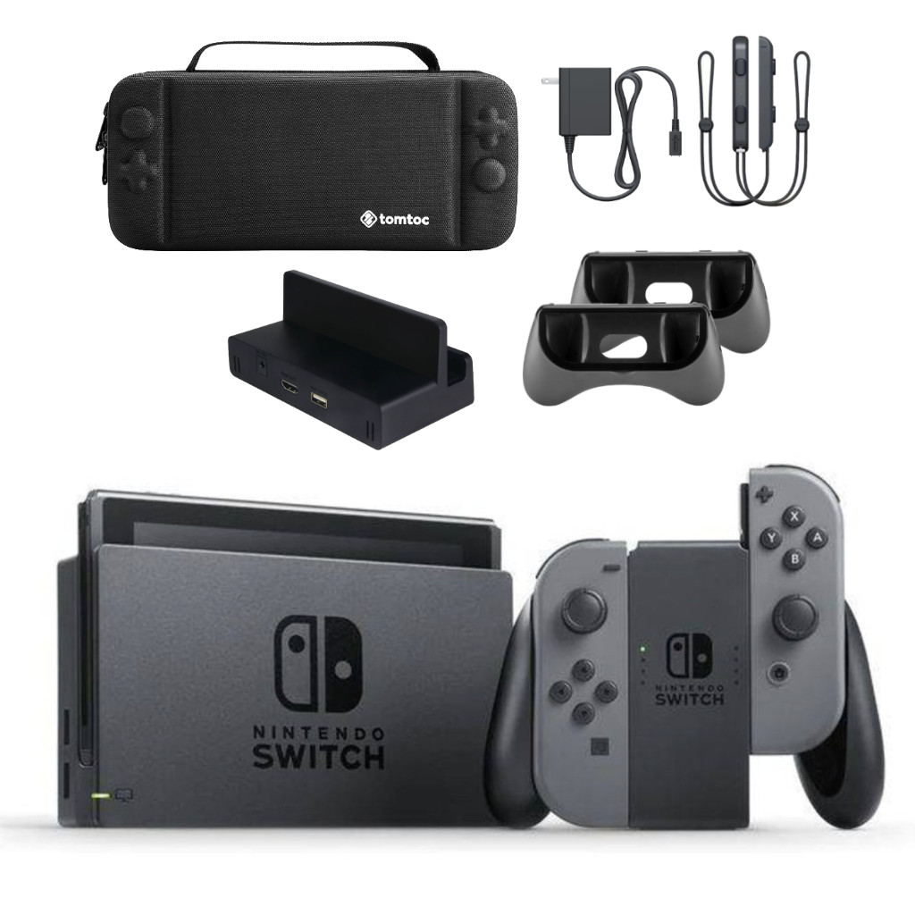 Nintendo Switch Console Bundle – Gray Joy-Cons, Travel Case, Dock, Grips & MORE!