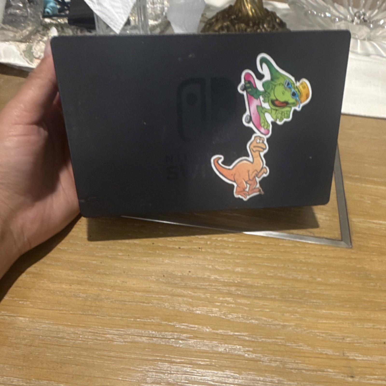 Nintendo Switch Dock Black HDMI USB TV Docking with Dinosaur Stickers