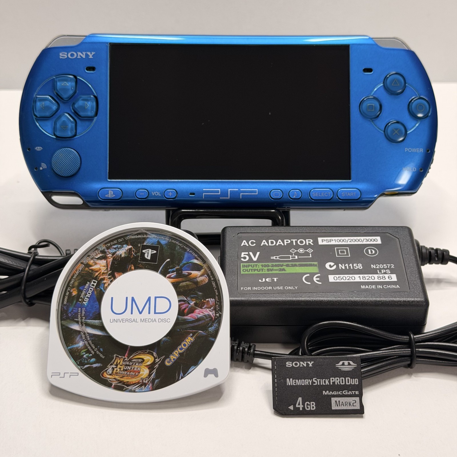 Sony PSP 3000 Vibrant Blue Console Excellent Condition Tested Working Bonus JP