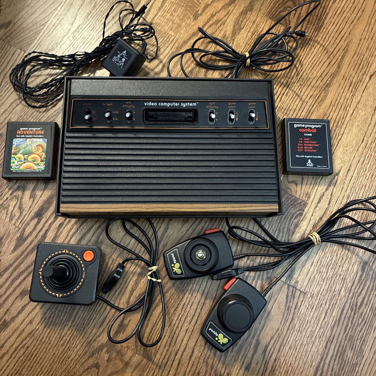 Atari CX 2600 System 6 Switch WORKS Console 2 Games 1 Joystick OEM plug paddles