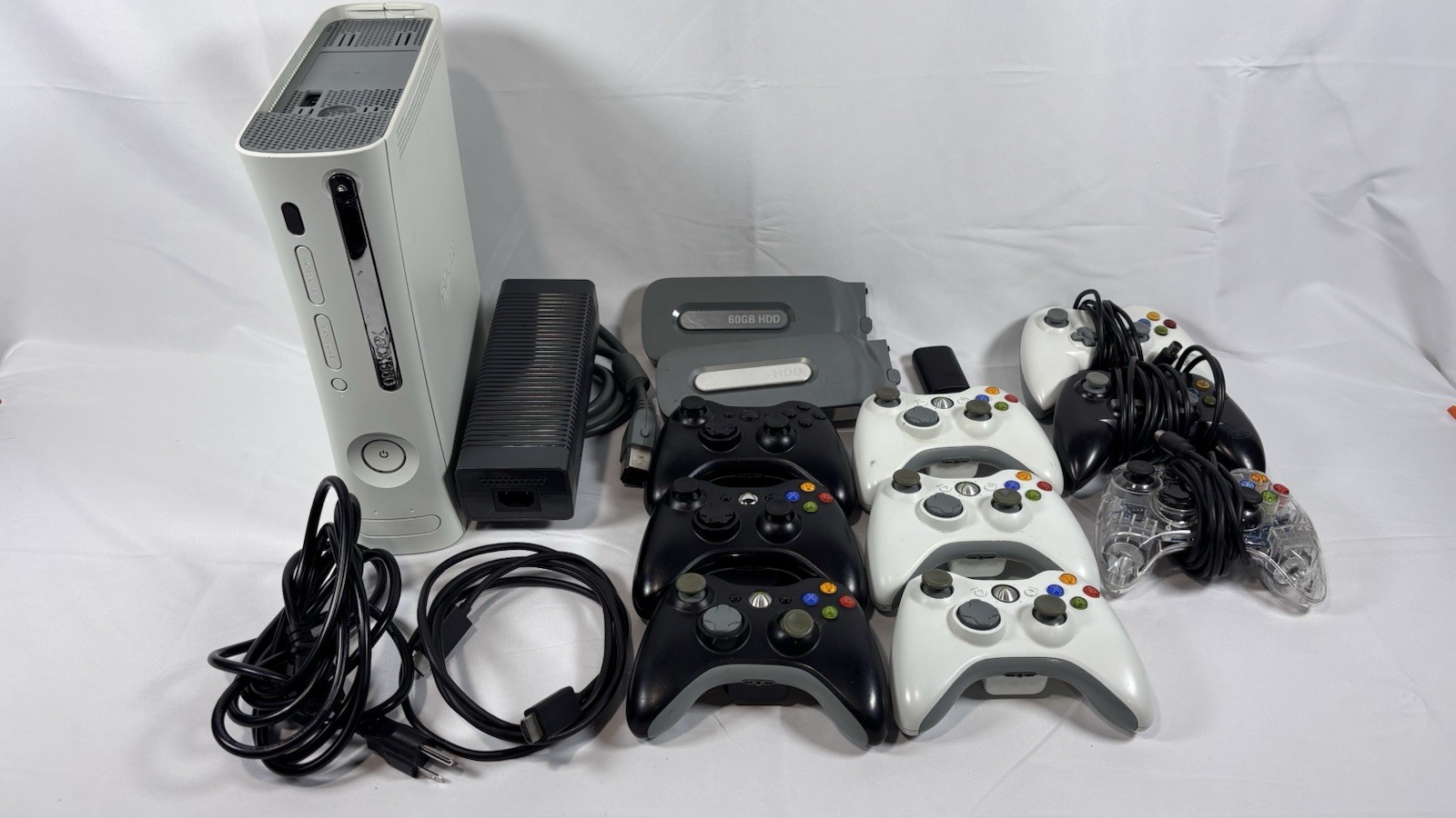 Xbox 360 Pro Console Lot 9 Controllers Kinect 60+20GB HDD Games Bag Tested Works