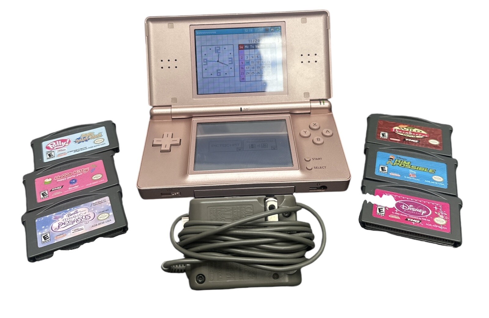 Nintendo DS Lite Video Game Console – Metallic Rose- W/ 6 Games And Charger.