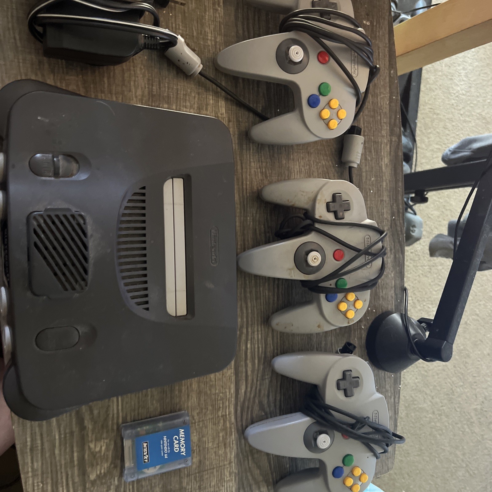 Nintendo 64 Game System – Console, 3 Controllers, And Power Cable. Memory Card