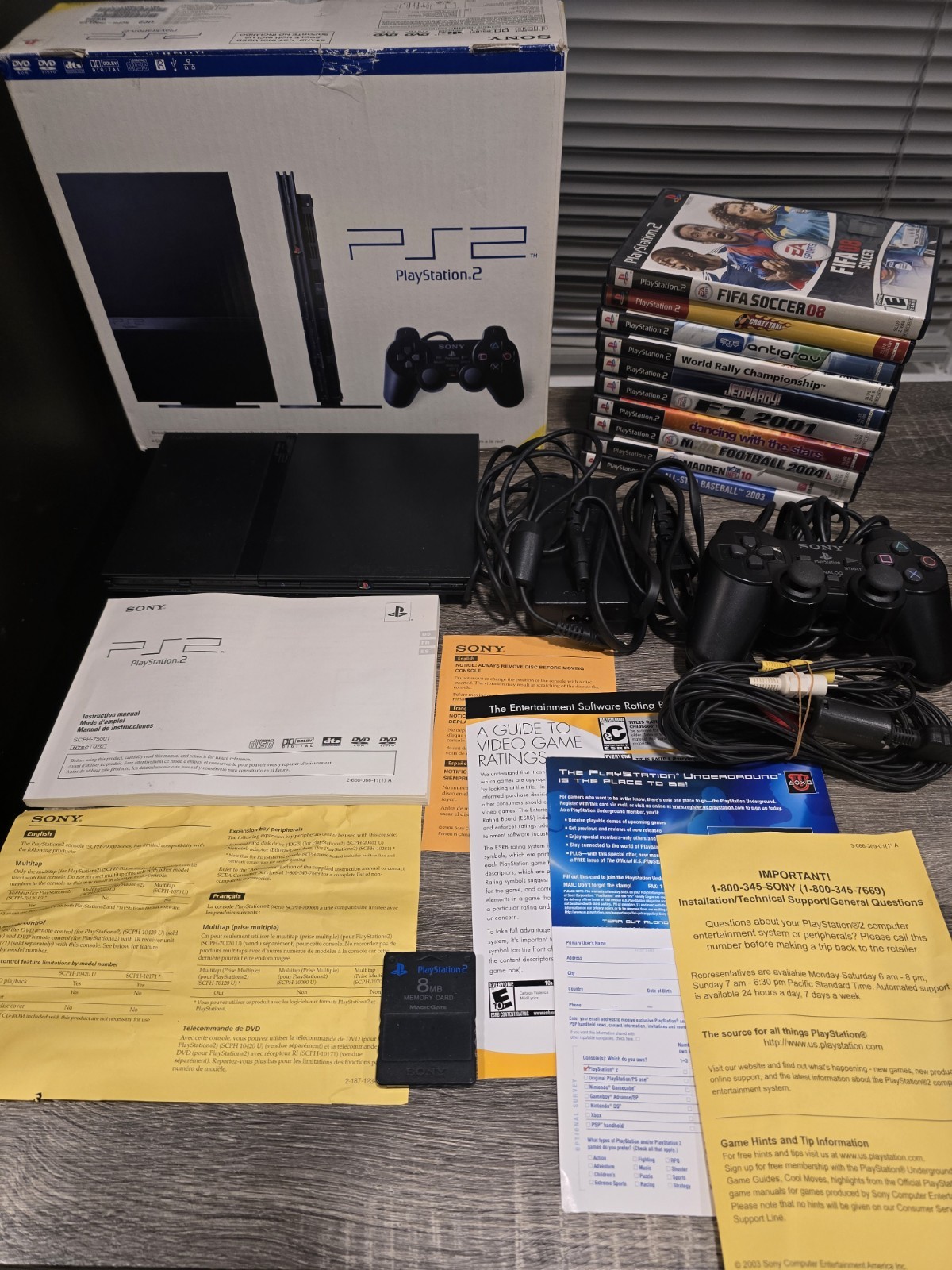 Sony PlayStation 2 Slim Launch Edition (SCPH-75001CB) – Matching S.N. + 10 Games