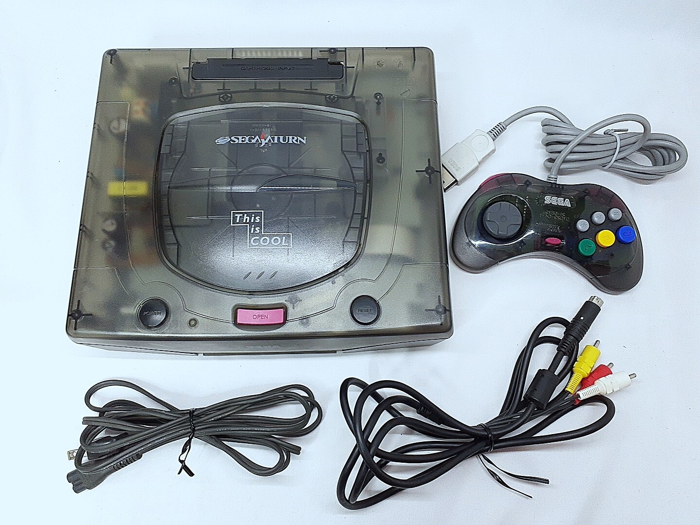 Sega Saturn Skeleton Black console Controller RCA cable set NTSC-J Tested