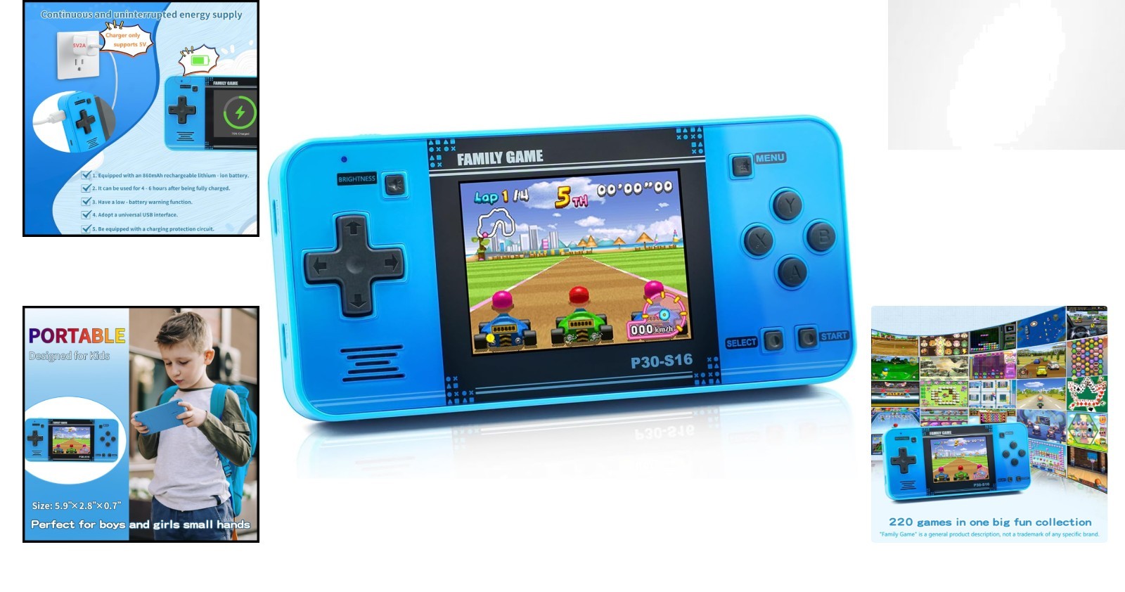 Lightweight 3.0” LCD Handheld Gaming Console for Kids – 220 Games, Blue