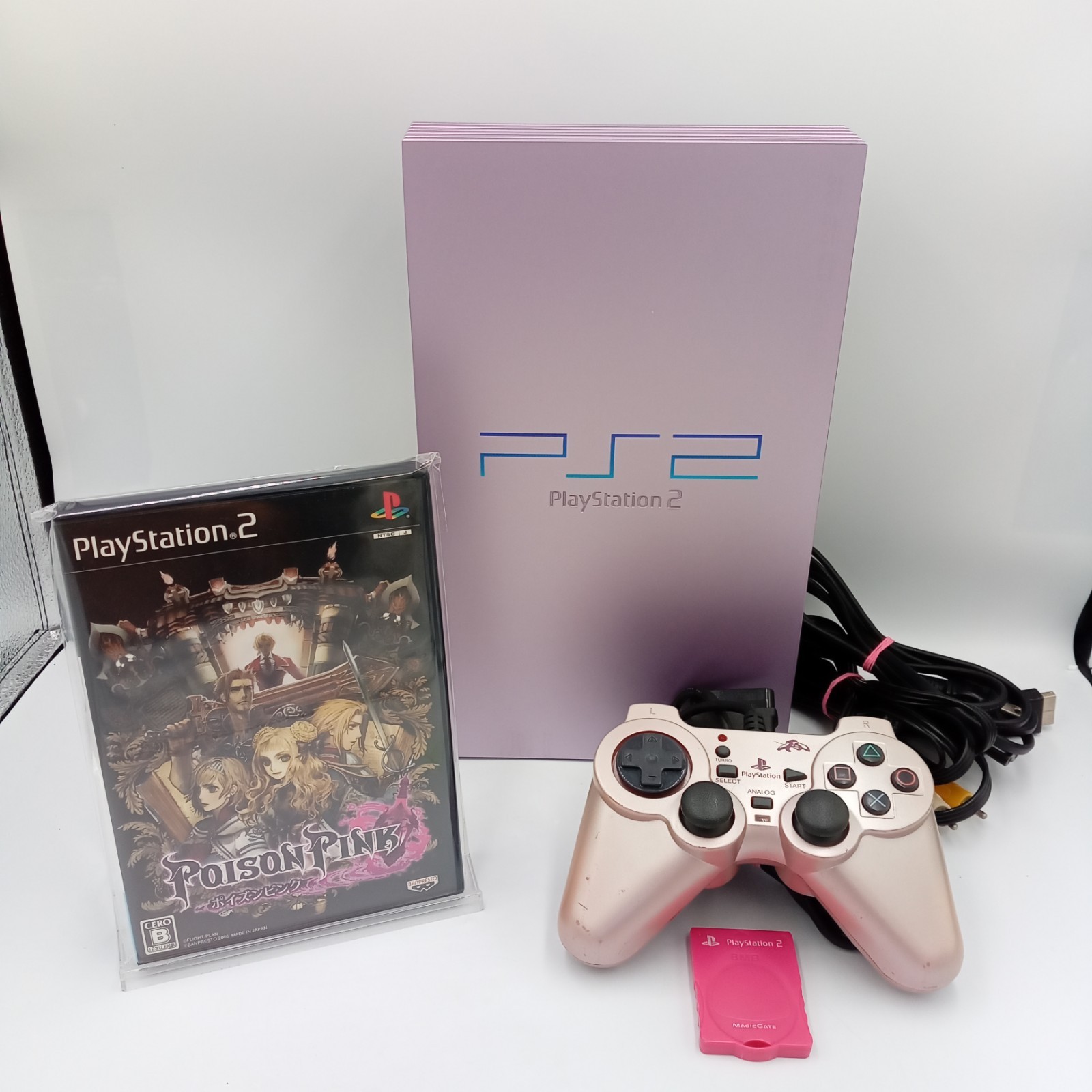 PS2 PlayStation 2 Console Sakura Pink SCPH-39000 Controller Pink Poison Japanese