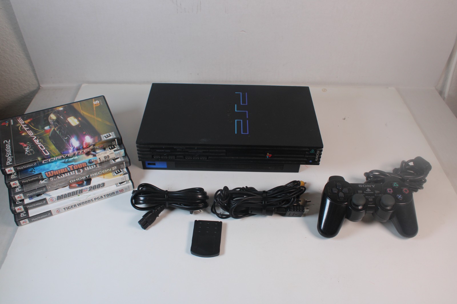 Sony PlayStation 2 PS2 Black Console bundle, SCPH-50001, 5 games, memory card