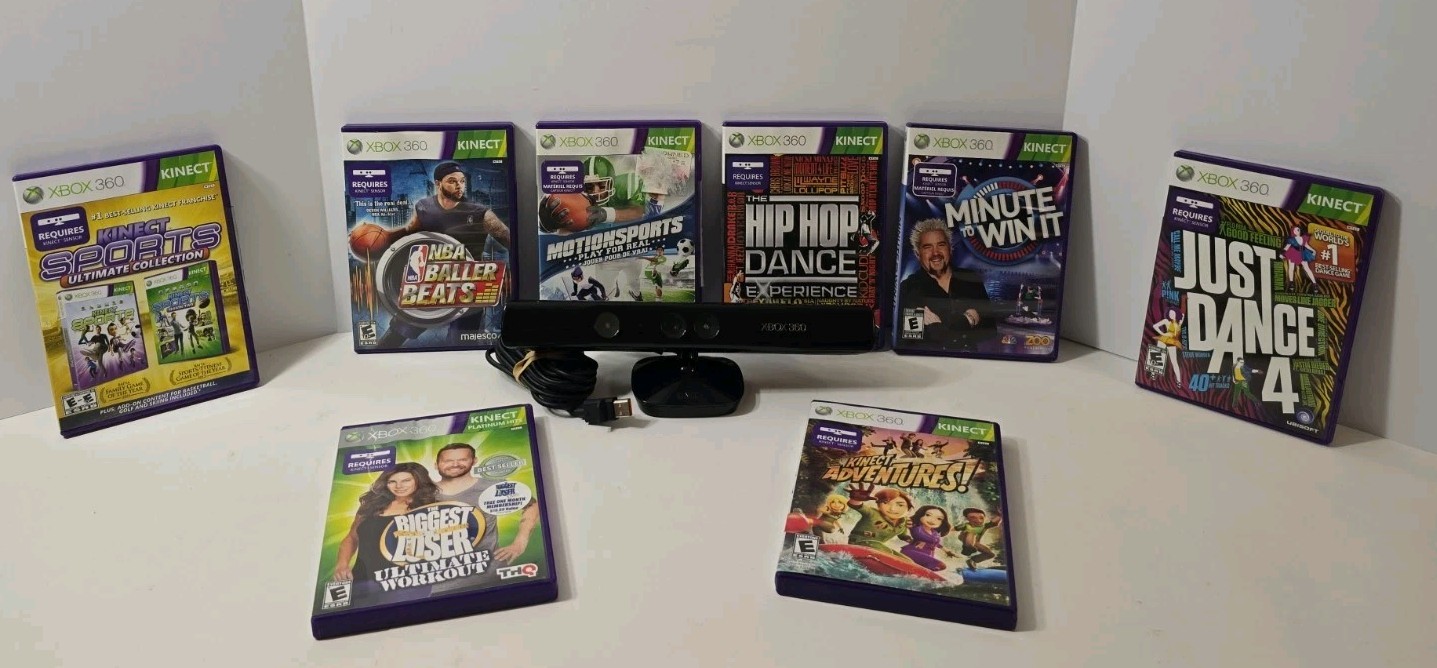 Xbox 360 Kinect Bundle With 8 Games! ALL GAMES TESTED! SHIPS FREE 🔥