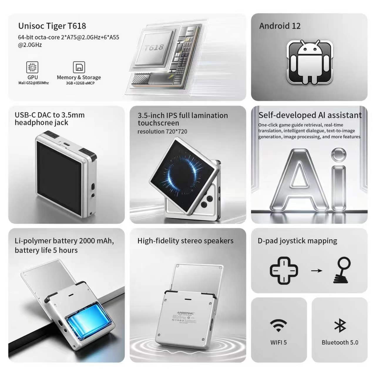 ANBERNIC RG Rotate T618 Handheld Game Console 3.5-inch Android12 2000 mAh Gifts