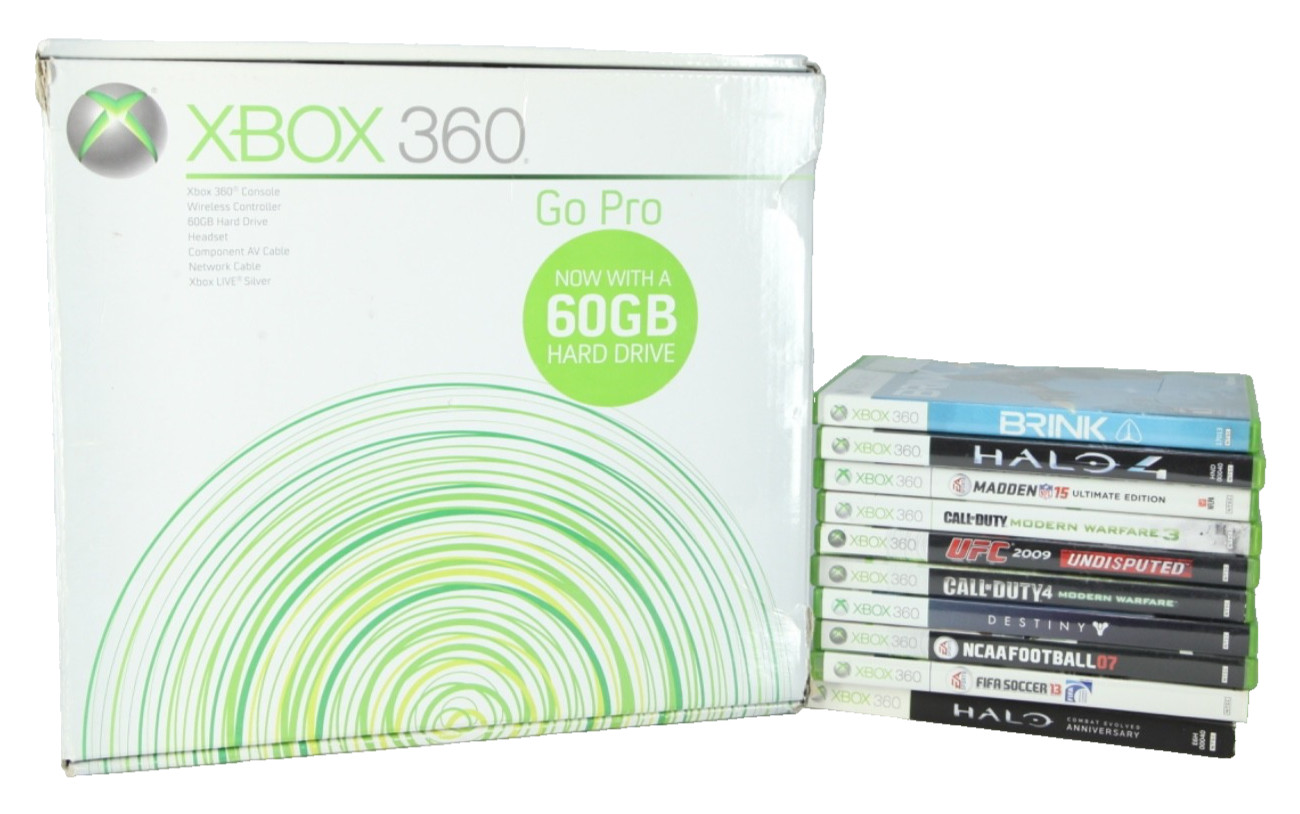 Xbox 360 Console 60 GB White 2 Controllers, Games, Cables Bundle ~ Original Box