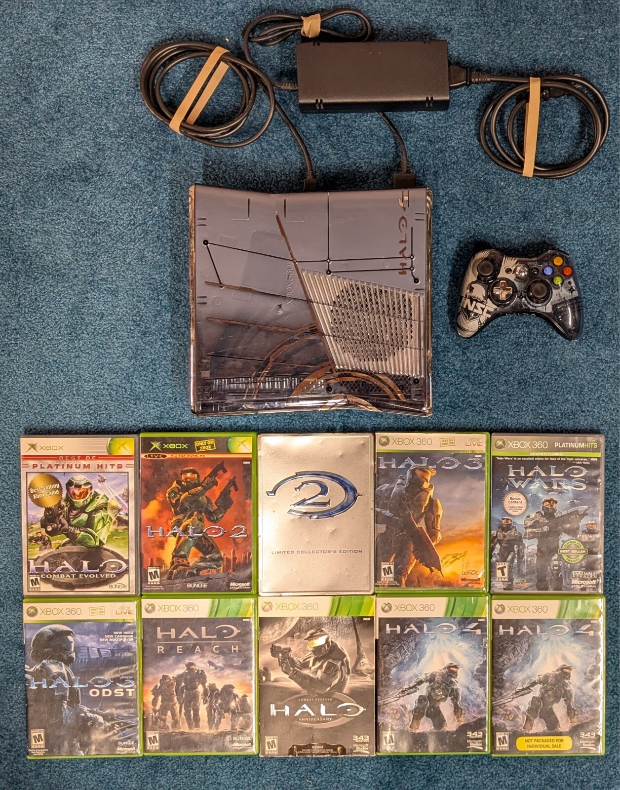 Halo 4 Xbox 360 S Console Limited Edition Rare Controller Video Game Lot Bundle