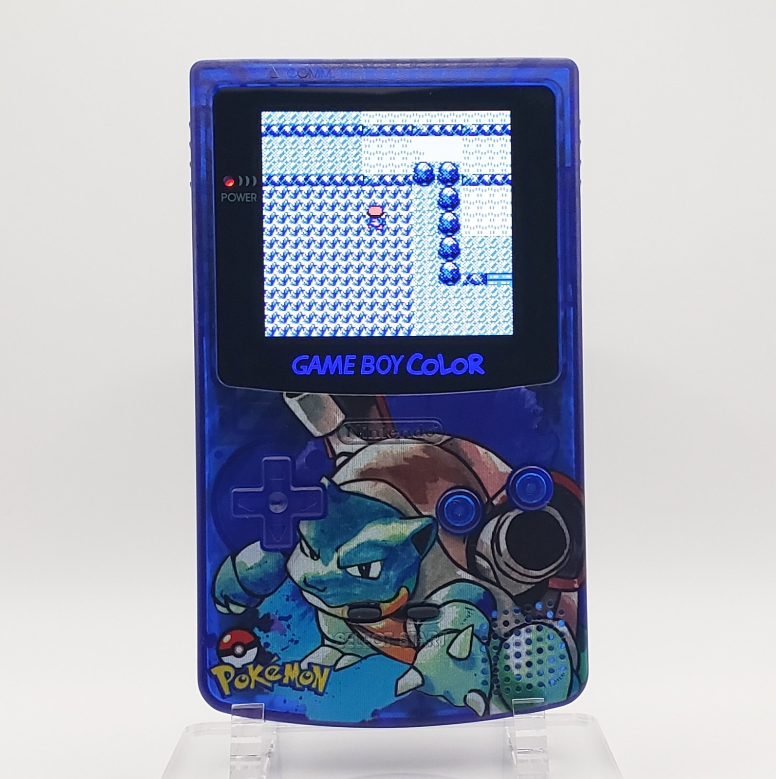 Laminated OLED Screen – Blue Blastoise Game Boy Color – New Speaker, Recapped