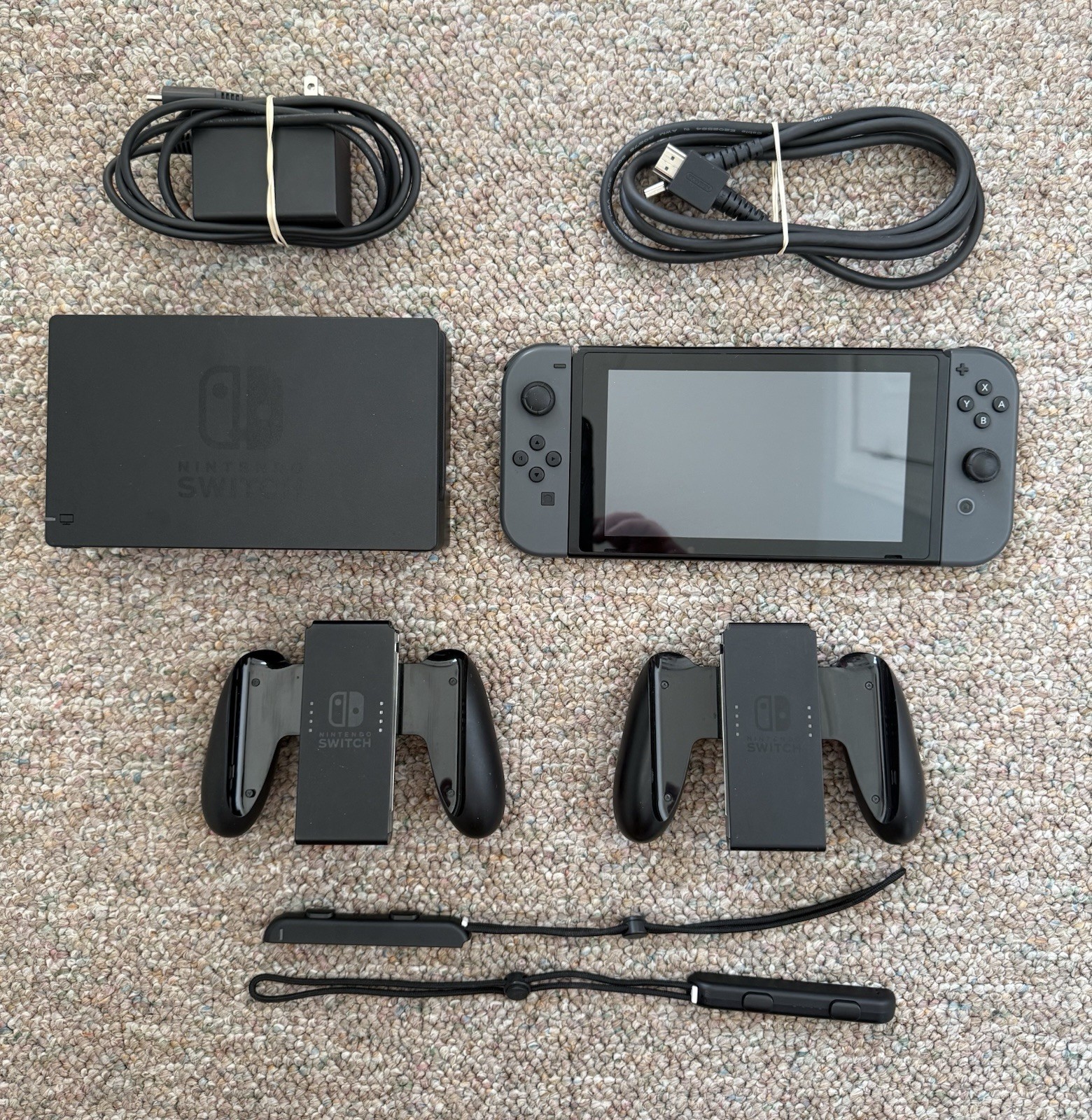 Nintendo Switch V1 HAC-001 Console Bundle Dock Gray Joy-Cons OEM Cables Tested