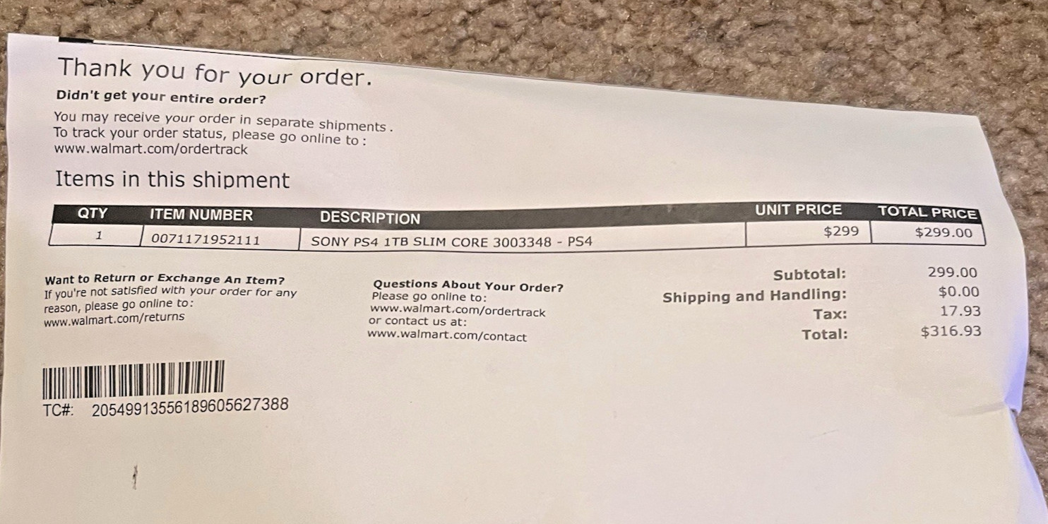PS4 Console 1TB Slim Core, 4 Controllers, and 3 Games (11A)