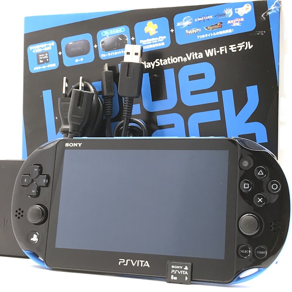 SONY PS Vita PCH-2000 Slim Blue Black Wi-Fi FW:3.65 w/ Charger, Box, 8GB “Mint”