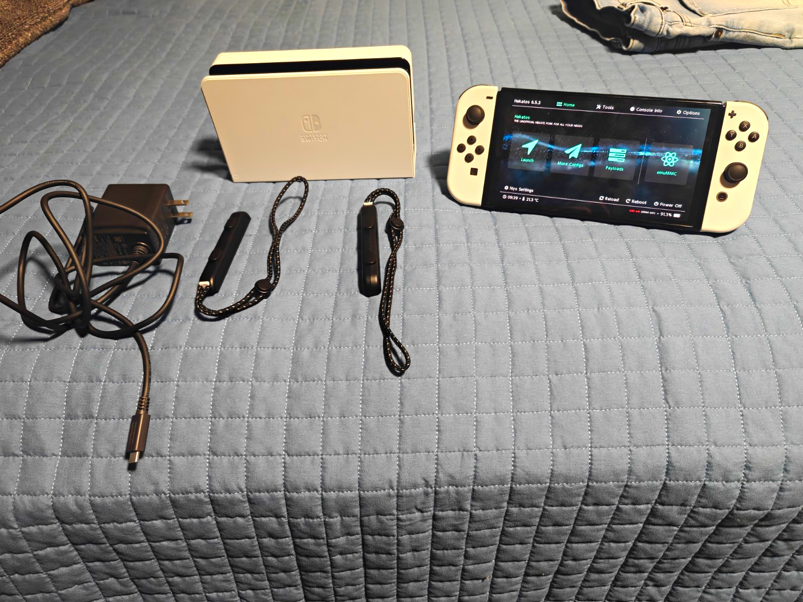 Nintendo Switch OLED 256GB White Console w/ Dock, AC Adapter, Straps + Games