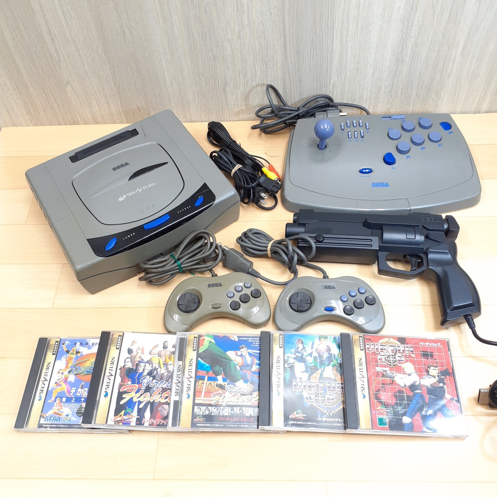 Sega Saturn Console with Virtua Fighting Stick Gun Controller & 5 Games Japan