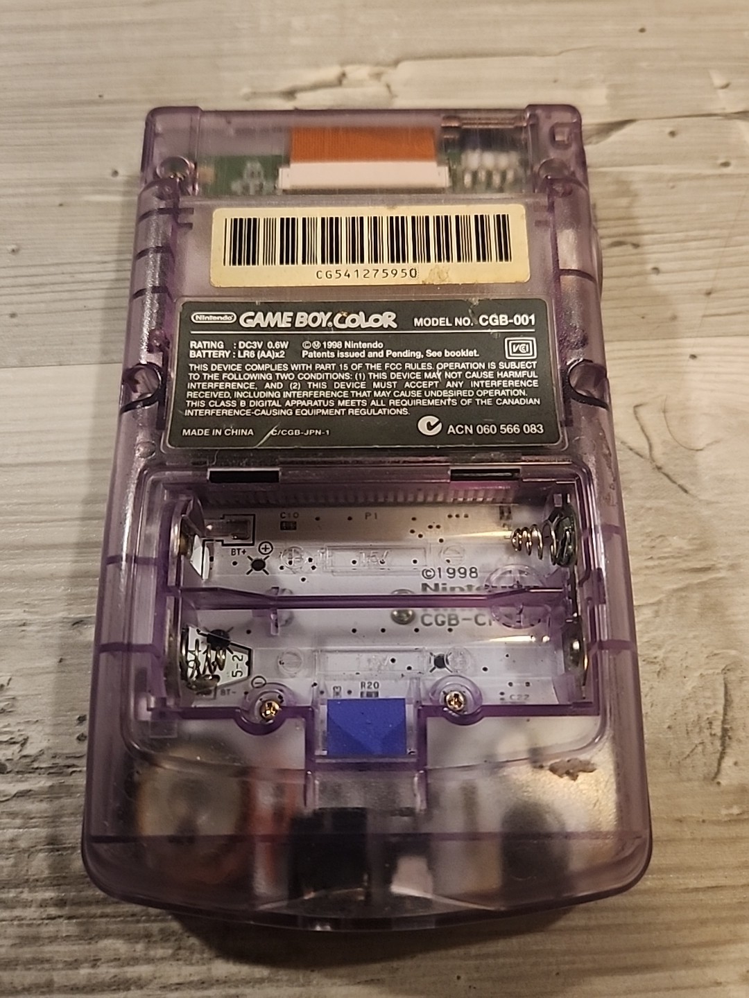 Nintendo Game Boy Color Atomic Purple Tested Missing Back Piece