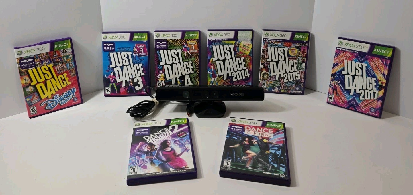 Xbox 360 Kinect Dance Bundle With 8 Games! ALL GAMES TESTED! SHIPS FREE 🔥