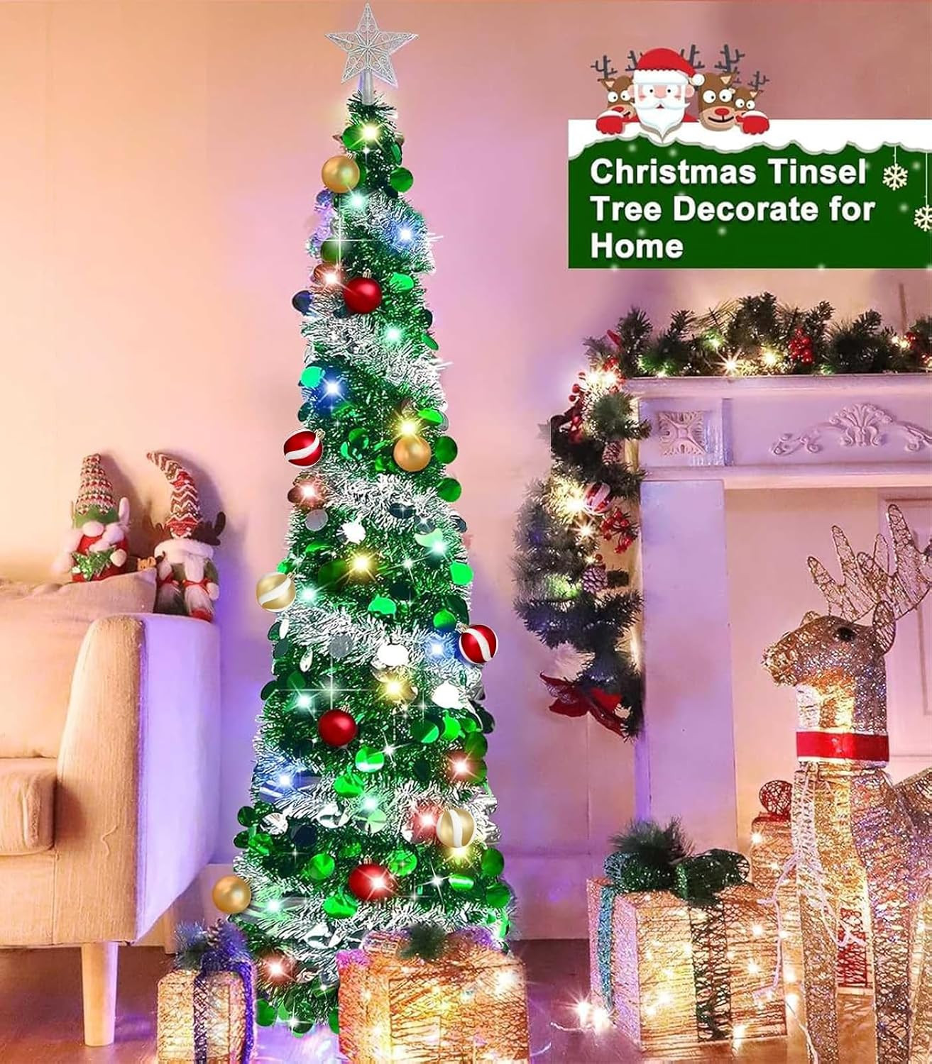Dual Color Switch&Timer 5 Ft Pop up Christmas Tree with 50 Warm White&Color Ligh