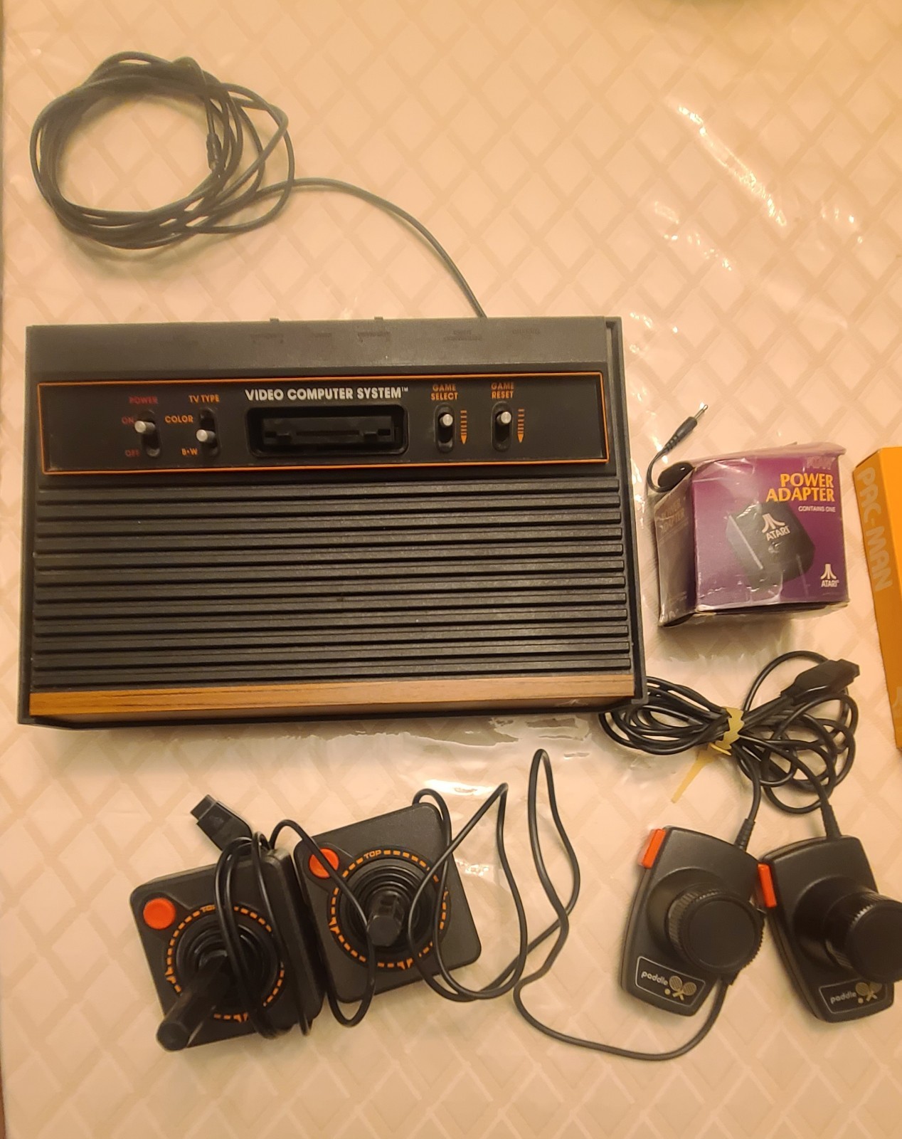 Atari-2600 Game Console, controllers 2 and 2 paddle game controllers. WORKS