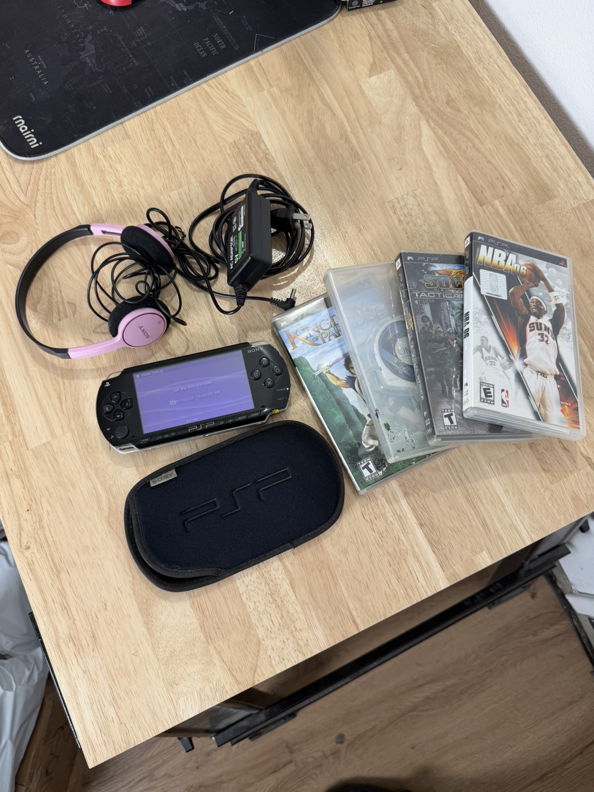 Sony Playstation PSP-1001 Black Handheld Console, Charger, Games, case/headphone