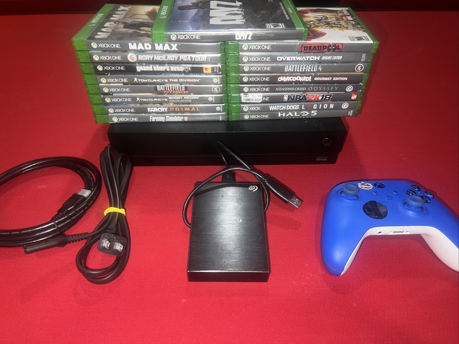 Xbox One X 1T + 4 Tb Hard Drive – One Controller – Lot of 17 Games